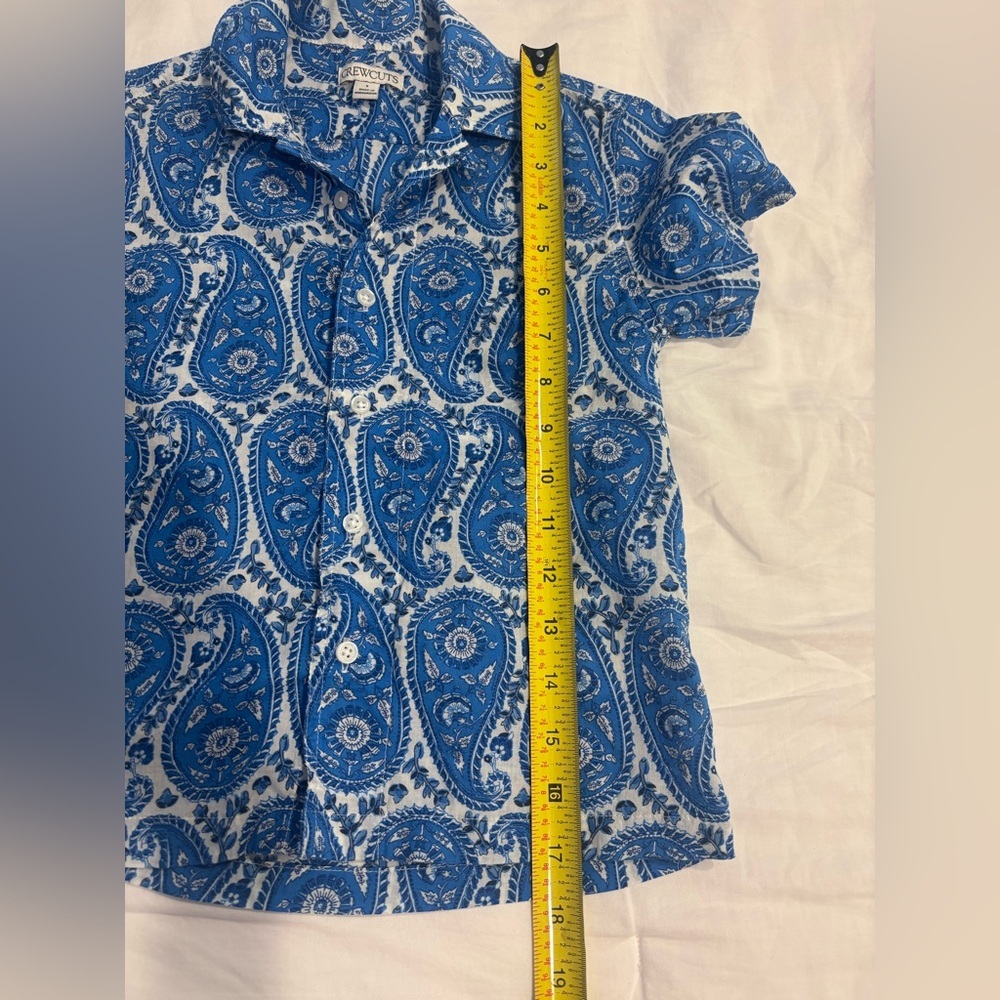 Crewcuts Boys Outfit - Blue Paisley Button-Up Top and Linen Shorts - Picture 10 of 14